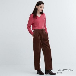 Brown Uniqlo Corduroy Wide-Fit Pleated Women Pants | 4683530