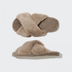Brown Uniqlo Fleece Room Furry Fleece Men Slippers | 6873700
