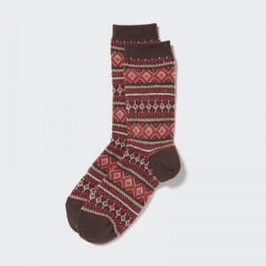 Brown Uniqlo HEATTECH Fair Isle Women Socks | 8949441