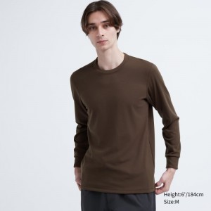 Brown Uniqlo Heattech Ultra Warm Crew Neck Men T Shirts | 7013788