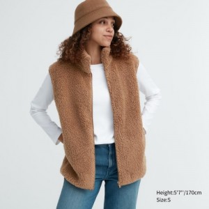 Brown Uniqlo Light Pile-Lined Fleece Women Vest | 2463121
