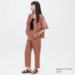 Brown Uniqlo Linen Cotton Tapered Women Pants | 6250535