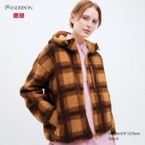 Brown Uniqlo Pile Lined Fleece Printed Full-Zip Women Hoodie | 4264607