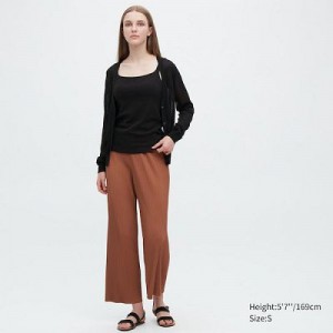 Brown Uniqlo Pleated Straight Women Pants | 4414743