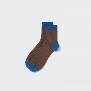 Brown Uniqlo Ribbed Half Men Socks | 5121619