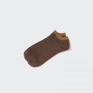 Brown Uniqlo Ribbed Short Men Socks | 298161