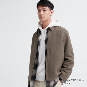 Brown Uniqlo Single Collar Short Men Jackets | 6614227