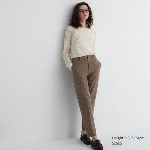 Brown Uniqlo Smart Ankle (2-Way Stretch Check, Tall) Women Pants | 3475338
