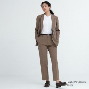 Brown Uniqlo Smart Ankle (2-Way Stretch Check) Women Pants | 6975639