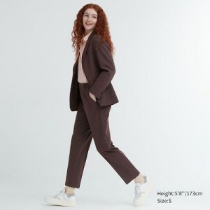 Brown Uniqlo Smart Ankle (2-Way Stretch, Tall) Women Pants | 2156929