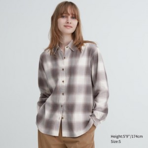 Brown Uniqlo Soft Brushed Checked Long-Sleeve Women Shirts | 7630245