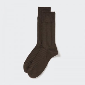 Brown Uniqlo Supima Cotton Wide Ribbed Men Socks | 7037862
