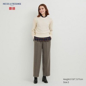 Brown Uniqlo Tweed Wide-Fit Pleated Women Pants | 8779808