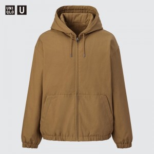 Brown Uniqlo U Zip-up Men Jackets | 2688786