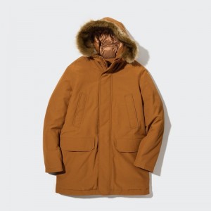 Brown Uniqlo Ultra Warm Hybrid Down Men Coats | 3844206