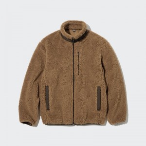 Brown Uniqlo Windproof Outer Fleece Men Jackets | 5194696