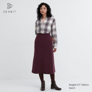 Burgundy Uniqlo 3D Knit Souffle Yarn Women Skirts | 2664560