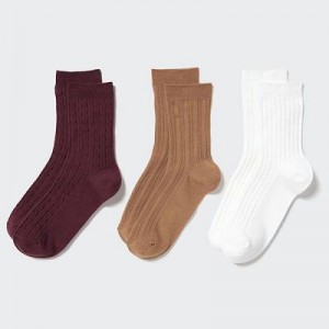 Burgundy Uniqlo 3 Pairs Women Socks | 8647389