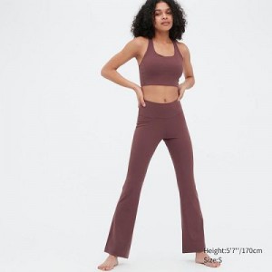 Burgundy Uniqlo AIRism Soft Flare Women Pants | 9186267