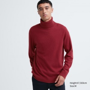 Burgundy Uniqlo Cashmere Turtleneck Long-sleeve Men Sweaters | 1207844