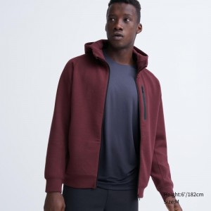 Burgundy Uniqlo Dry Stretch Sweat Long-sleeve Full-zip Men Hoodie | 8119061