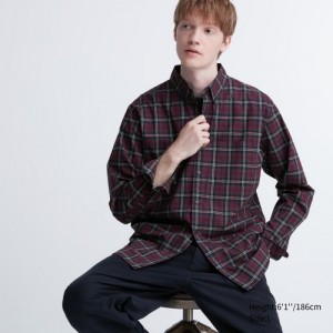 Burgundy Uniqlo Extra Fine Cotton Broadcloth Checked Casual Women Shirts | 4946191