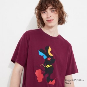 Burgundy Uniqlo Mickey Stands Ut Short-sleeve Graphic Men T Shirts | 3679888
