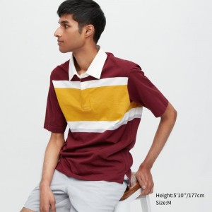 Burgundy Uniqlo Rugger Striped Short-sleeve Men Polo Shirts | 403747