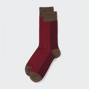 Burgundy Uniqlo Striped Men Socks | 2988196
