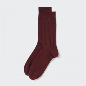 Burgundy Uniqlo Supima Cotton Wide Ribbed Men Socks | 4320435
