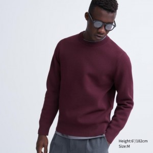 Burgundy Uniqlo Washable Milano Ribbed Crew Neck Long-Sleeve Women Sweaters | 1425489