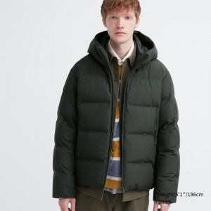 Green Uniqlo 3d Cut Seamless Down Men Parka | 6174721