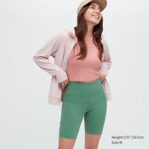 Green Uniqlo AIRism Soft Pocket Biker Women Shorts | 8164586
