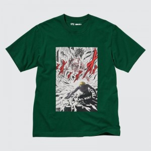 Green Uniqlo Attack On Titan Ut Short-sleeve Graphic Eren Transforms Into A Titan Men T Shirts | 4756713