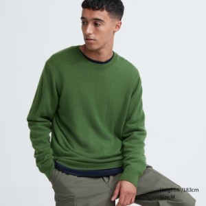 Green Uniqlo Cashmere Crew Neck Long-sleeve Women Sweaters | 2302623