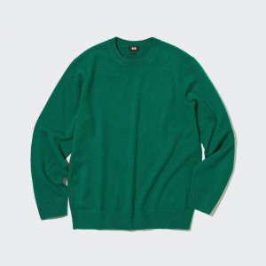 Green Uniqlo Cashmere Crew Neck Long-sleeve Men Sweaters | 1753625