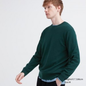 Green Uniqlo Cashmere Crew Neck Long-sleeve Women Sweaters | 3643001