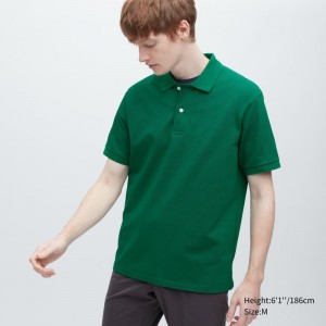 Green Uniqlo Dry Pique Short-sleeve Men Polo Shirts | 5108542