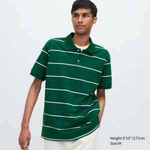 Green Uniqlo Dry Pique Striped Short-sleeve Men Polo Shirts | 7628705