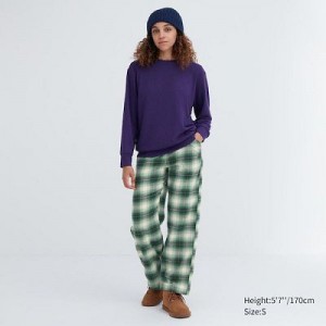 Green Uniqlo Flannel Checked Women Pants | 4402142