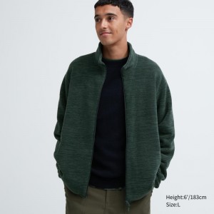 Green Uniqlo Fleece Full-zip Long Sleeve Men Jackets | 2468892