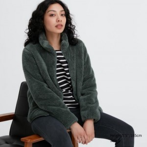 Green Uniqlo Fluffy Yarn Fleece Full-Zip Women Jackets | 3884716