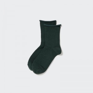 Green Uniqlo HEATTECH Crew Top Roll Women Socks | 2379165