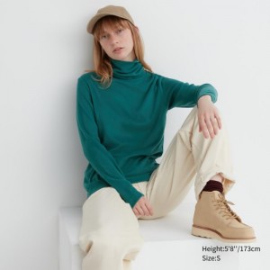 Green Uniqlo HEATTECH Fleece Turtleneck Long-Sleeve Women T Shirts | 3112889