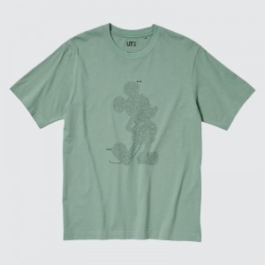 Green Uniqlo Mickey Stands Ut Short Sleeve Graphic Men T Shirts | 8757576