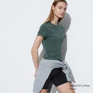 Green Uniqlo Mini Short Sleeve Women T Shirts | 8064130