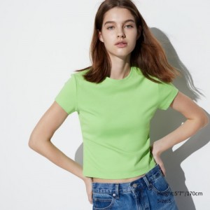 Green Uniqlo Mini Short Sleeve Women T Shirts | 3343095
