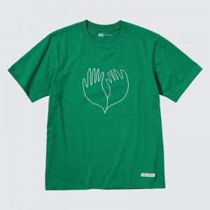 Green Uniqlo Peace For All Short-sleeve Graphic Christophe Lemaire Men T Shirts | 5546001