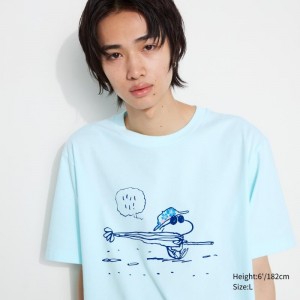 Green Uniqlo Peanuts Hawaii Ut Short Sleeve Graphic Men T Shirts | 163972