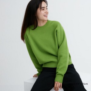 Green Uniqlo Premium Lambswool Crew Neck Long-sleeve Women Sweaters | 3158629